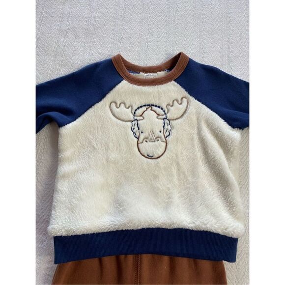 CARTER’S BABY BOY 6M Moose Fuzzy Pullover Sweatshirt & Jogger Pants Set - Picture 3 of 7
